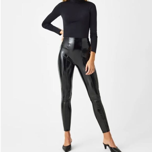SPANX Pants - SPANX Faux Patent Leather Black Leggings